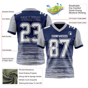 Custom Navy White-Gray Authentic Fluid Scratch Waves Football Jersey