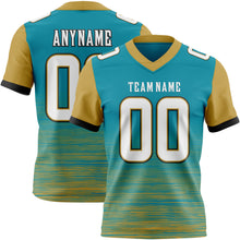 Laden Sie das Bild in den Galerie-Viewer, Custom Teal White Old Gold-Black Authentic Fluid Scratch Waves Football Jersey
