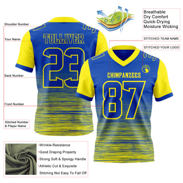 Custom Thunder Blue-Light Yellow Authentic Fluid Scratch Waves Football Jersey