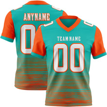 Загрузить изображение в средство просмотра галереи, Custom Aqua White-Orange Authentic Fluid Scratch Waves Football Jersey
