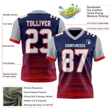 Charger l'image dans la galerie, Custom Navy White Fire Red-Gray Authentic Fluid Scratch Waves Football Jersey
