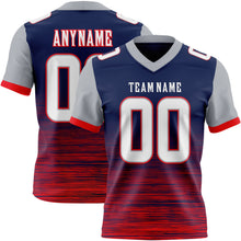 Charger l'image dans la galerie, Custom Navy White Fire Red-Gray Authentic Fluid Scratch Waves Football Jersey
