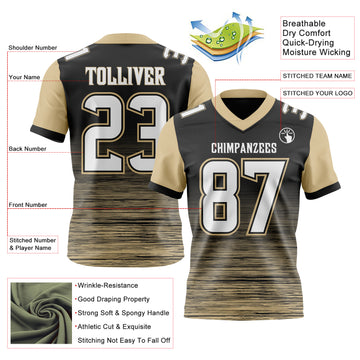 Custom Black White-Vegas Gold Authentic Fluid Scratch Waves Football Jersey