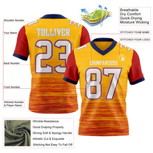 Laden Sie das Bild in den Galerie-Viewer, Custom Gold White Red Gray-Navy Authentic Fluid Scratch Waves Football Jersey

