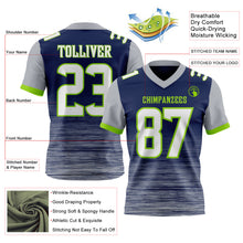 Загрузить изображение в средство просмотра галереи, Custom Navy White Gray-Neon Green Authentic Fluid Scratch Waves Football Jersey
