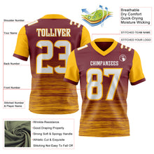 Laden Sie das Bild in den Galerie-Viewer, Custom Burgundy White-Gold Authentic Fluid Scratch Waves Football Jersey
