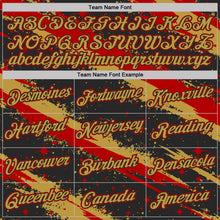 Загрузить изображение в средство просмотра галереи, Custom Black Old Gold-Red Brush Stroke Splatter Starburst Performance T-Shirt
