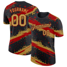 Загрузить изображение в средство просмотра галереи, Custom Black Old Gold-Red Brush Stroke Splatter Starburst Performance T-Shirt

