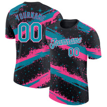Laden Sie das Bild in den Galerie-Viewer, Custom Black Teal Pink-White Brush Stroke Splatter Starburst Performance T-Shirt
