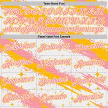 Laden Sie das Bild in den Galerie-Viewer, Custom White Medium Pink-Gold Brush Stroke Splatter Starburst Performance T-Shirt
