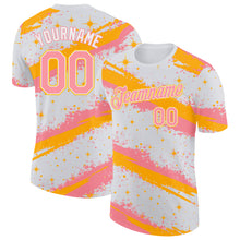 Laden Sie das Bild in den Galerie-Viewer, Custom White Medium Pink-Gold Brush Stroke Splatter Starburst Performance T-Shirt

