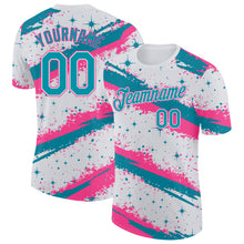 Laden Sie das Bild in den Galerie-Viewer, Custom White Teal-Pink Brush Stroke Splatter Starburst Performance T-Shirt
