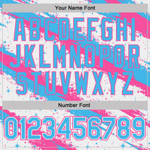 Laden Sie das Bild in den Galerie-Viewer, Custom White Sky Blue-Pink Brush Stroke Splatter Starburst Performance T-Shirt
