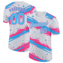 Laden Sie das Bild in den Galerie-Viewer, Custom White Sky Blue-Pink Brush Stroke Splatter Starburst Performance T-Shirt
