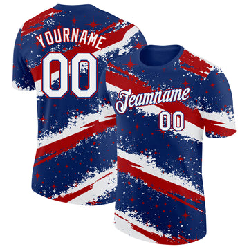 Custom Royal White-Red Brush Stroke Splatter Starburst Performance T-Shirt