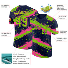 Laden Sie das Bild in den Galerie-Viewer, Custom Navy Neon Green-Pink Brush Stroke Splatter Starburst Performance T-Shirt
