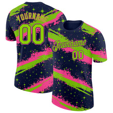 Laden Sie das Bild in den Galerie-Viewer, Custom Navy Neon Green-Pink Brush Stroke Splatter Starburst Performance T-Shirt
