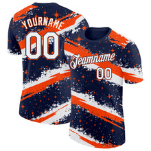 Laden Sie das Bild in den Galerie-Viewer, Custom Navy White-Orange Brush Stroke Splatter Starburst Performance T-Shirt
