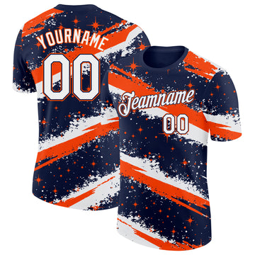 Custom Navy White-Orange Brush Stroke Splatter Starburst Performance T-Shirt
