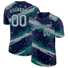 Laden Sie das Bild in den Galerie-Viewer, Custom Navy Gray-Teal Brush Stroke Splatter Starburst Performance T-Shirt
