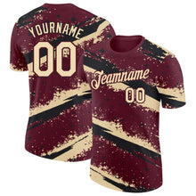 Charger l'image dans la galerie, Custom Crimson Cream-Black Brush Stroke Splatter Starburst Performance T-Shirt
