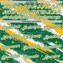 Laden Sie das Bild in den Galerie-Viewer, Custom Kelly Green White-Gold Brush Stroke Splatter Starburst Performance T-Shirt
