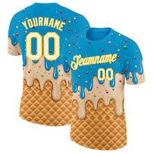 Laden Sie das Bild in den Galerie-Viewer, Custom Sky Blue Cream-Gold Ice Cream Waffle Foodie Dessert Performance T-Shirt
