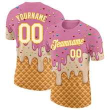 Charger l'image dans la galerie, Custom Light Pink Cream-Gold Ice Cream Waffle Foodie Dessert Performance T-Shirt
