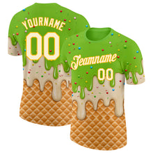 Laden Sie das Bild in den Galerie-Viewer, Custom Neon Green Cream-Gold Ice Cream Waffle Foodie Dessert Performance T-Shirt
