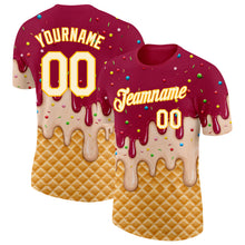 Laden Sie das Bild in den Galerie-Viewer, Custom Maroon Cream-Gold Ice Cream Waffle Foodie Dessert Performance T-Shirt
