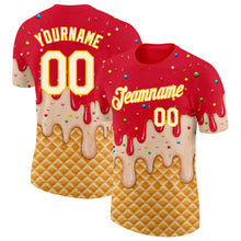 Laden Sie das Bild in den Galerie-Viewer, Custom Fire Red Cream-Gold Ice Cream Waffle Foodie Dessert Performance T-Shirt
