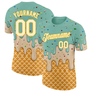 Custom Ice Blue Cream-Gold Ice Cream Waffle Foodie Dessert Performance T-Shirt