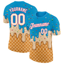 Charger l'image dans la galerie, Custom Sky Blue Cream-Pink Ice Cream Waffle Foodie Dessert Performance T-Shirt
