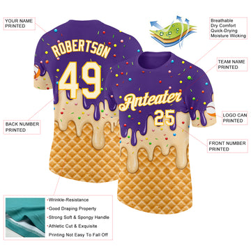 Custom Purple Cream-Gold Ice Cream Waffle Foodie Dessert Performance T-Shirt