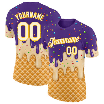 Custom Purple Cream-Gold Ice Cream Waffle Foodie Dessert Performance T-Shirt