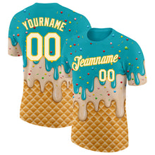 Laden Sie das Bild in den Galerie-Viewer, Custom Aqua Cream-Gold Ice Cream Waffle Foodie Dessert Performance T-Shirt

