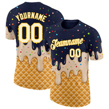 Laden Sie das Bild in den Galerie-Viewer, Custom Navy Cream-Gold Ice Cream Waffle Foodie Dessert Performance T-Shirt
