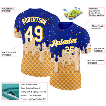 Custom Royal Cream-Gold Ice Cream Waffle Foodie Dessert Performance T-Shirt