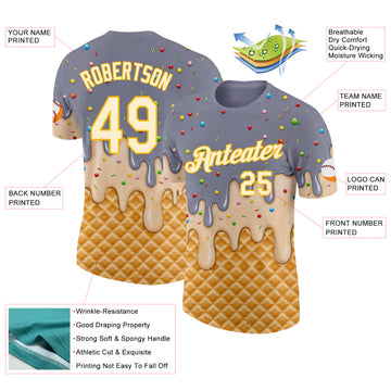 Custom Gray Cream-Gold Ice Cream Waffle Foodie Dessert Performance T-Shirt