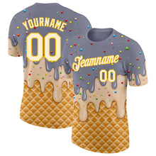 Загрузить изображение в средство просмотра галереи, Custom Gray Cream-Gold Ice Cream Waffle Foodie Dessert Performance T-Shirt
