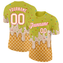 Charger l'image dans la galerie, Custom Neon Yellow Cream-Pink Ice Cream Waffle Foodie Dessert Performance T-Shirt
