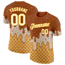 Charger l'image dans la galerie, Custom Chocolate Brown Cream-Gold Ice Cream Waffle Foodie Dessert Performance T-Shirt

