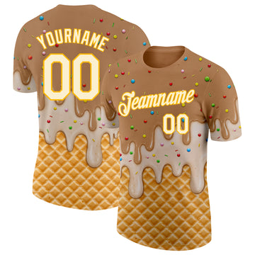 Custom Tan Cream-Gold Ice Cream Waffle Foodie Dessert Performance T-Shirt