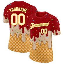 Загрузить изображение в средство просмотра галереи, Custom Red Cream-Gold Ice Cream Waffle Foodie Dessert Performance T-Shirt

