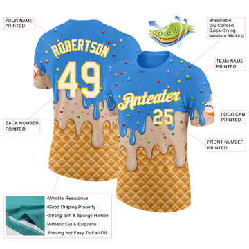 Custom Powder Blue Cream-Gold Ice Cream Waffle Foodie Dessert Performance T-Shirt