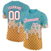 Charger l'image dans la galerie, Custom Mint Aqua Cream-Pink Ice Cream Waffle Foodie Dessert Performance T-Shirt
