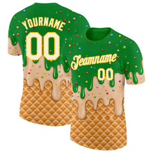 Charger l'image dans la galerie, Custom Light Kelly Green Cream-Gold Ice Cream Waffle Foodie Dessert Performance T-Shirt
