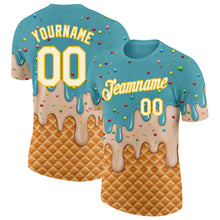 Загрузить изображение в средство просмотра галереи, Custom Mint Aqua Cream-Gold Ice Cream Waffle Foodie Dessert Performance T-Shirt
