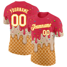 Charger l'image dans la galerie, Custom Coral Red Cream-Gold Ice Cream Waffle Foodie Dessert Performance T-Shirt
