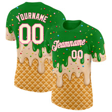 Charger l'image dans la galerie, Custom Light Kelly Green Cream-Pink Ice Cream Waffle Foodie Dessert Performance T-Shirt
